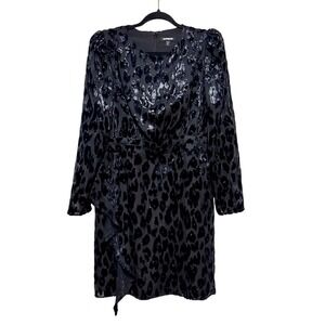 Black Night Luxe Velvet Burnout Dress‎ Medium Mob Wife Glam Animal Print Shimmer